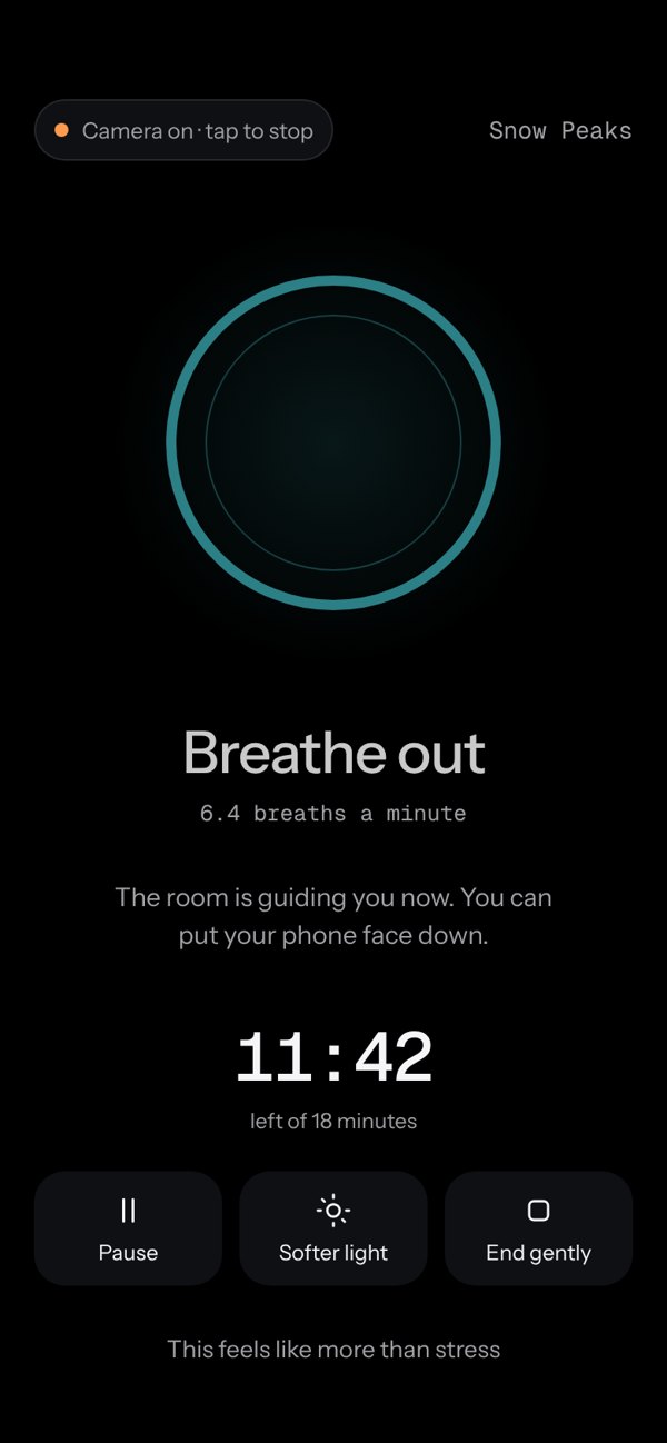 Dark in-session screen with a breathing ring and time left