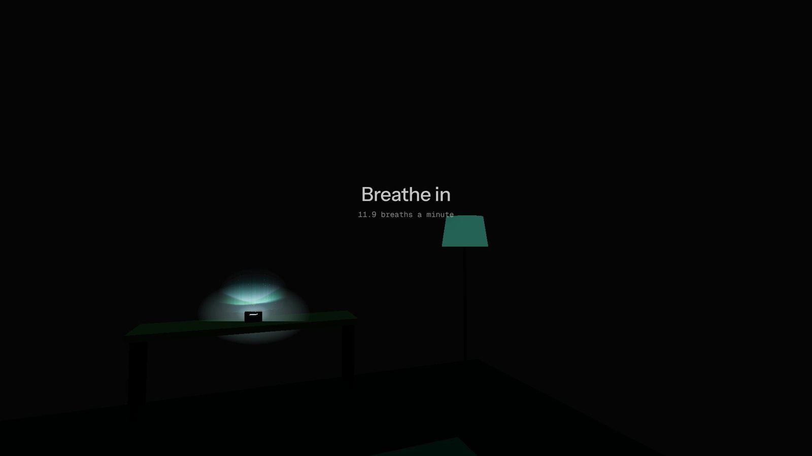 Lights dim; the ring on the device glows; Breathe in